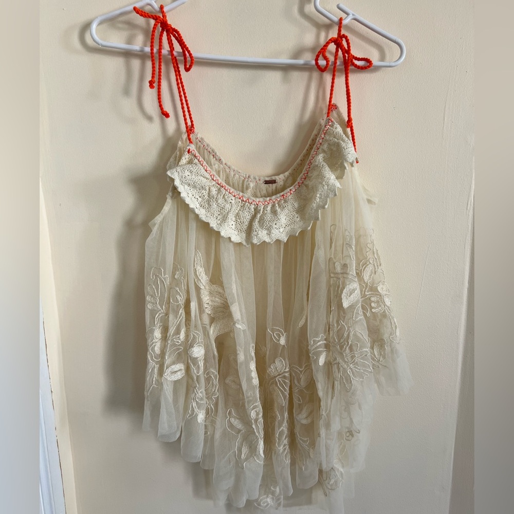 FREE PEOPLE- mesh tank with orange